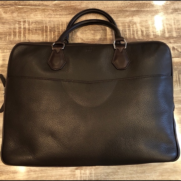 New Authentic Dunhill Boston Full-Grain Classic Brown Leather Fashion Briefcase - Picture 5 of 16
